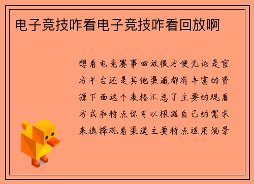 电子竞技咋看电子竞技咋看回放啊